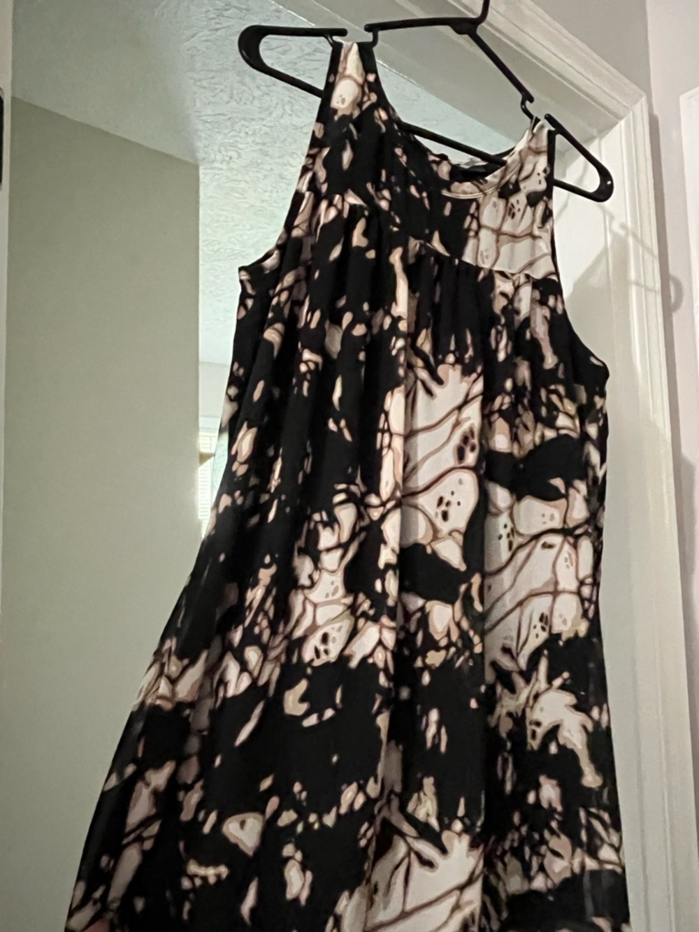 Sparkle & Fade Black and Cream Abstract Halter Mini Dress